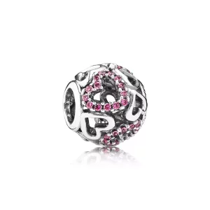 (afbeelding voor) PANDORA Openwork Hearts Silver Bedel With Fancy Pink Cubic Zirconia - 791424CZs