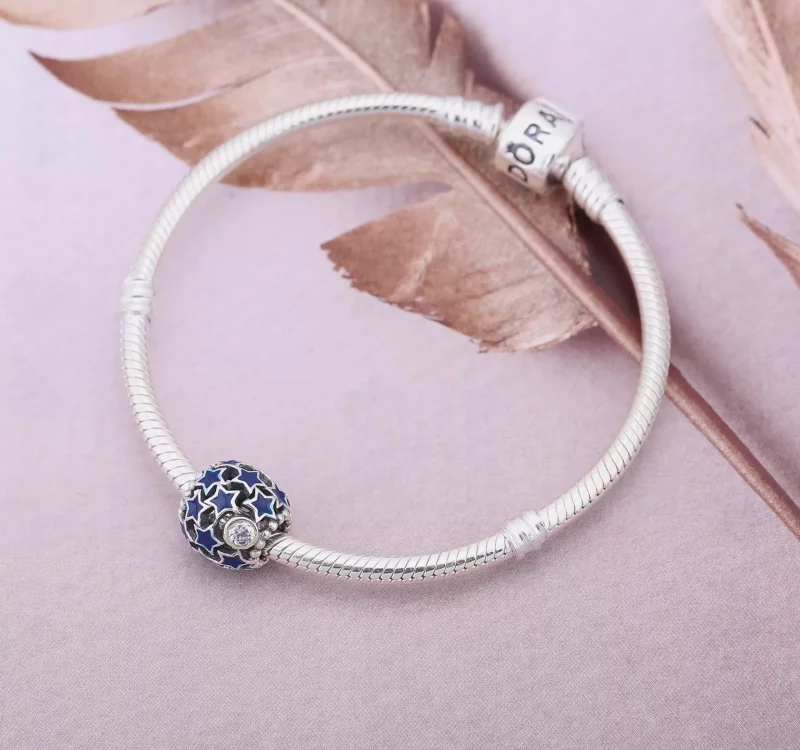 (afbeelding voor) PANDORA Openwork Star Silver Bedel With 14K, Blue Enamel And Cubic Zirconia - 79 - Bekijken 2