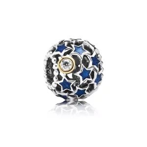 (afbeelding voor) PANDORA Openwork Star Silver Bedel With 14K, Blue Enamel And Cubic Zirconia - 791371CZ