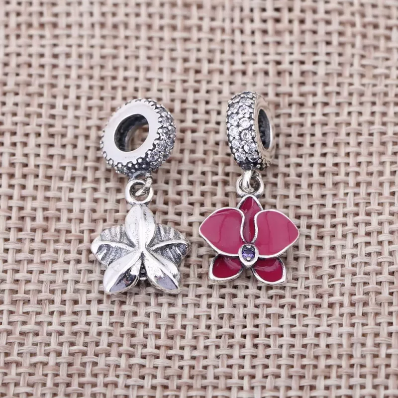 (afbeelding voor) PANDORA Orchid Silver Dangle With Clear And Purple Cubic Zirconia And Purple Ena - Bekijken 2