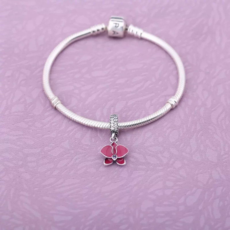(afbeelding voor) PANDORA Orchid Silver Dangle With Clear And Purple Cubic Zirconia And Purple Ena - Bekijken 3