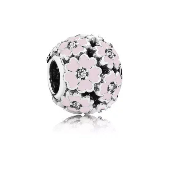(afbeelding voor) PANDORA Primrose Silver Bedel With Cubic Zirconia And Light Pink Enamel - 791488En68