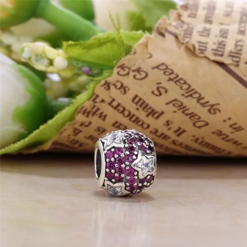 (afbeelding voor) PANDORA Star Pave Silver Bedel With Clear Cubic Zirconia And Pink Cubic Zirconia - Bekijken 2