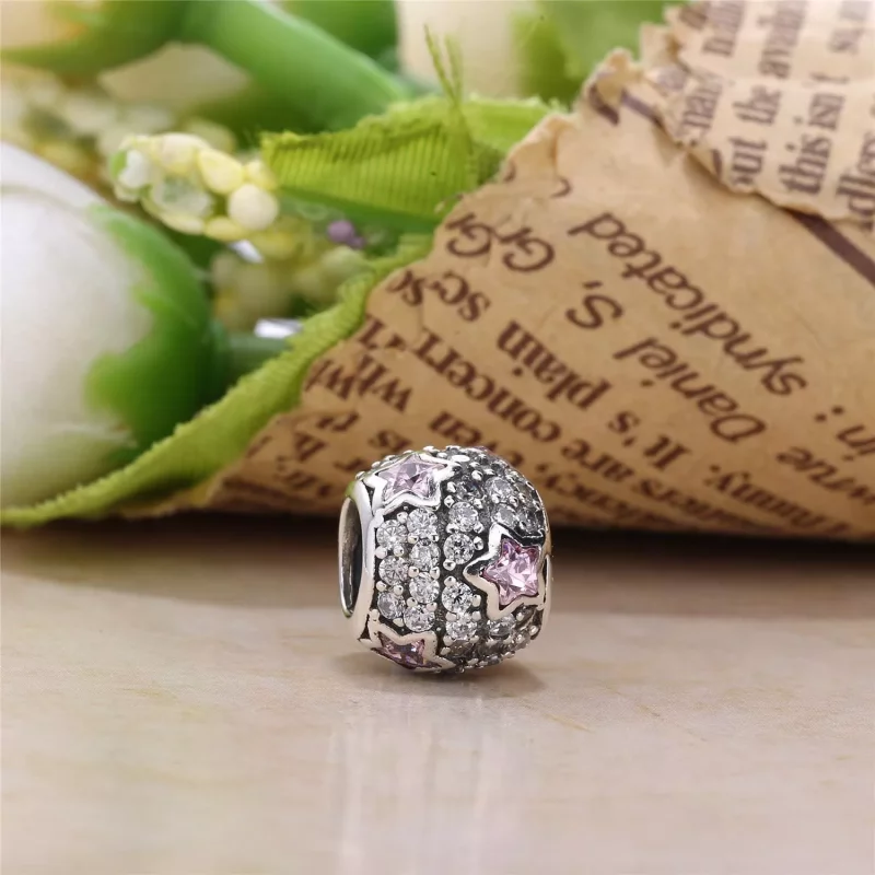 (afbeelding voor) PANDORA Star Pave Silver Bedel With Clear Cubic Zirconia And Pink Cubic Zirconia - Bekijken 3