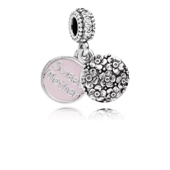 (afbeelding voor) PANDORA Sweet Mother Silver Dangle With Cubic Zirconia And Pink Enamel - 791285CZ