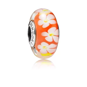 (afbeelding voor) PANDORA Tropical Flowers Silver Bedel With White And Orange Murano Glass - 791624