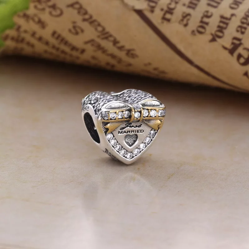 (afbeelding voor) Pandora Zilver En 14K Goud Bruiloft Hart Bedel 792083CZ - Bekijken 2
