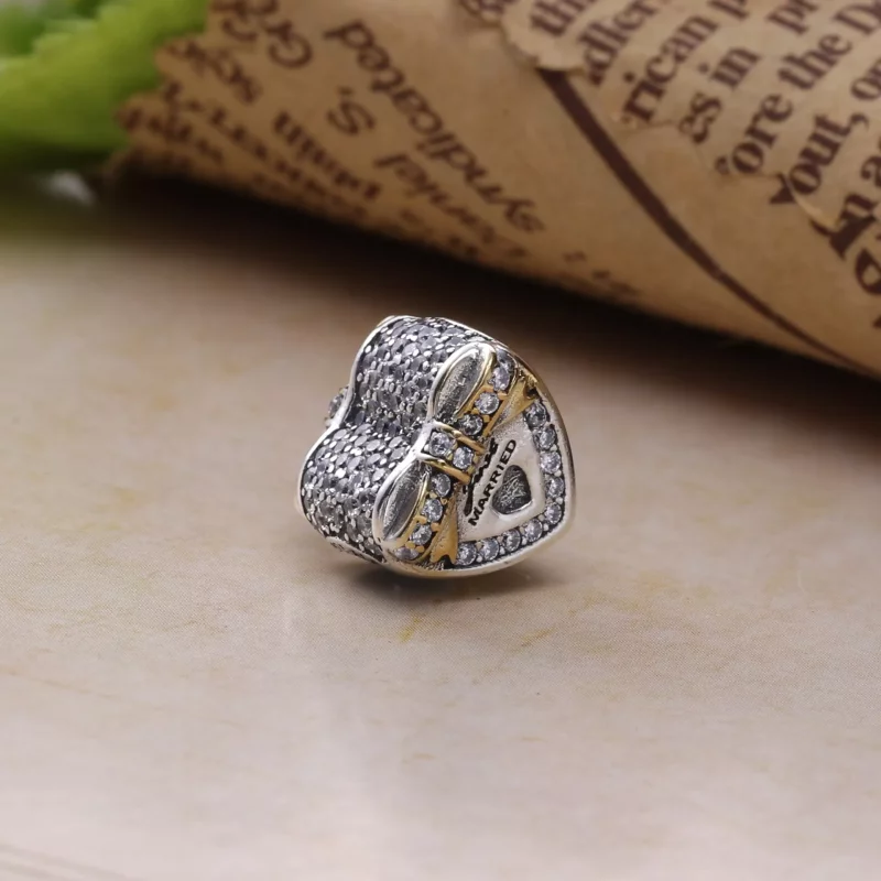 (afbeelding voor) Pandora Zilver En 14K Goud Bruiloft Hart Bedel 792083CZ - Bekijken 3
