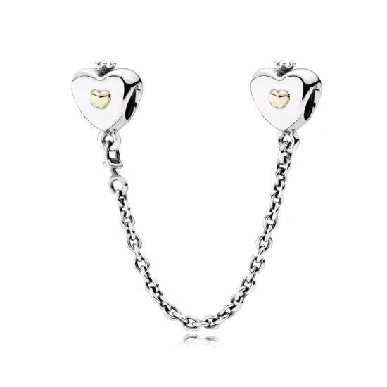 (afbeelding voor) Pandora Zilver En 14K Goud Hart En Kroon Veiligheidsketting 791878