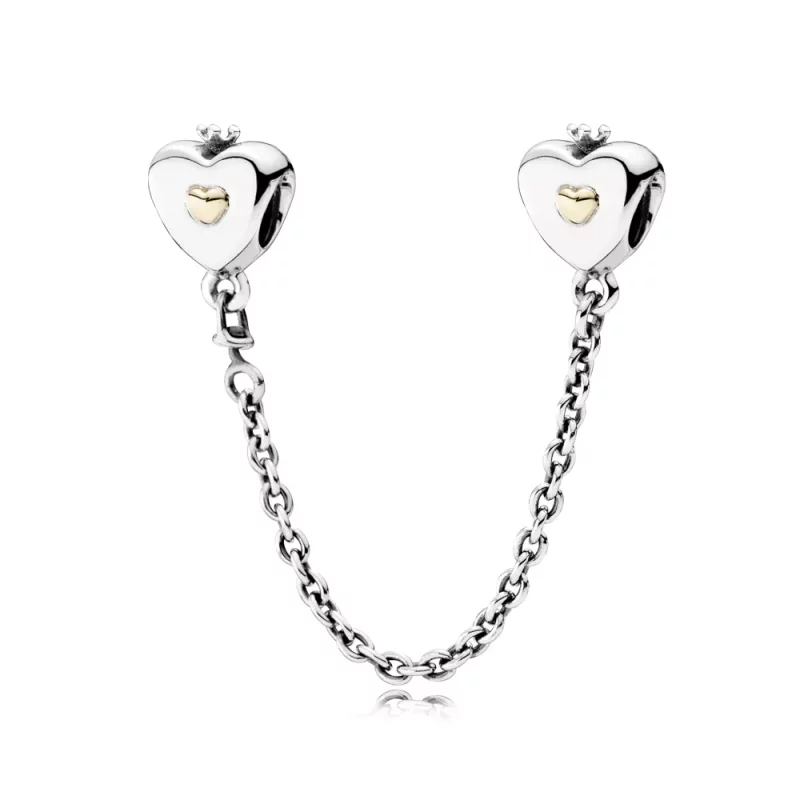 (afbeelding voor) Pandora Zilver En 14K Goud Hart En Kroon Veiligheidsketting 791878
