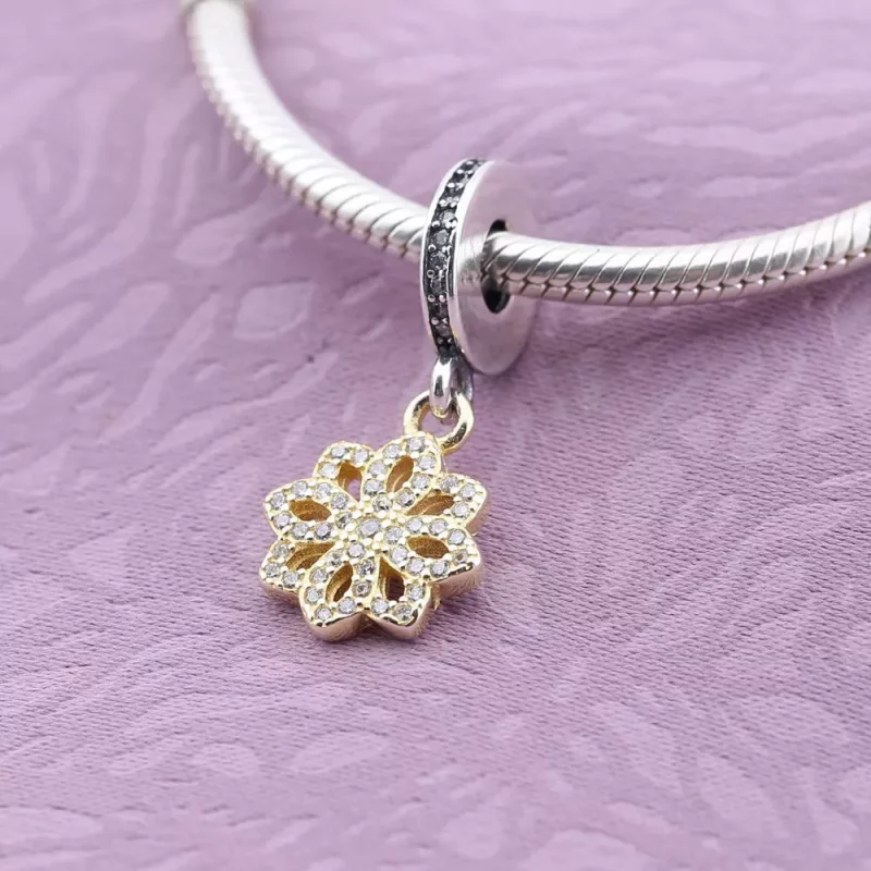 (afbeelding voor) Pandora Zilver En 14K Goud Lace Botanique Hangende Bedel 791757CZ - Bekijken 2