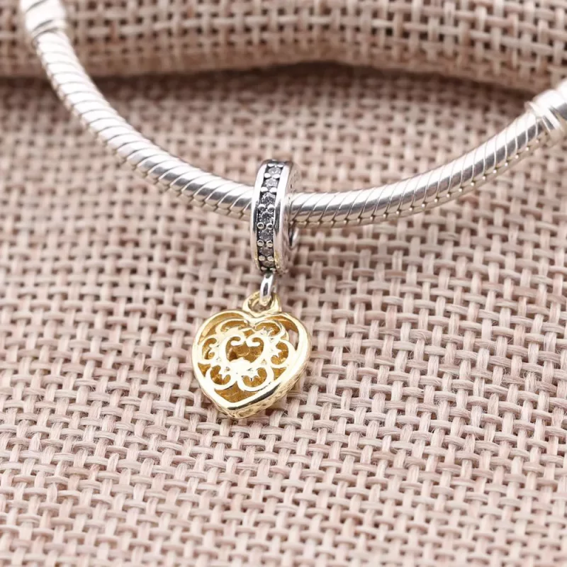 (afbeelding voor) Pandora Zilver En 14K Goud Prachtig Hart Hangende Bedel 791742CZ - Bekijken 2