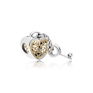 (afbeelding voor) Pandora Zilver En 14K Goud Vergrendel Hart En Sleutel Bedel 796483