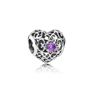 (afbeelding voor) Pandora Zilveren Februari Signature Heart Bedel 791784Sam