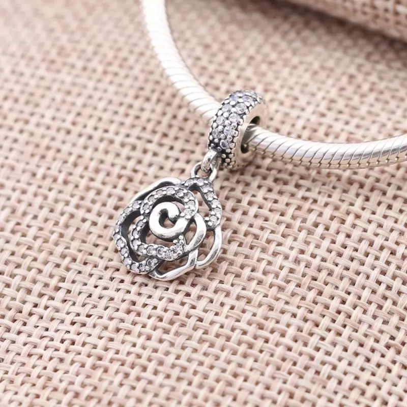 (afbeelding voor) Pandora Zilveren Shimmering Rose Openwork Hangende Bedel 791526CZ - Bekijken 2