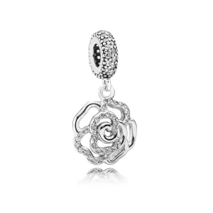(afbeelding voor) Pandora Zilveren Shimmering Rose Openwork Hangende Bedel 791526CZ