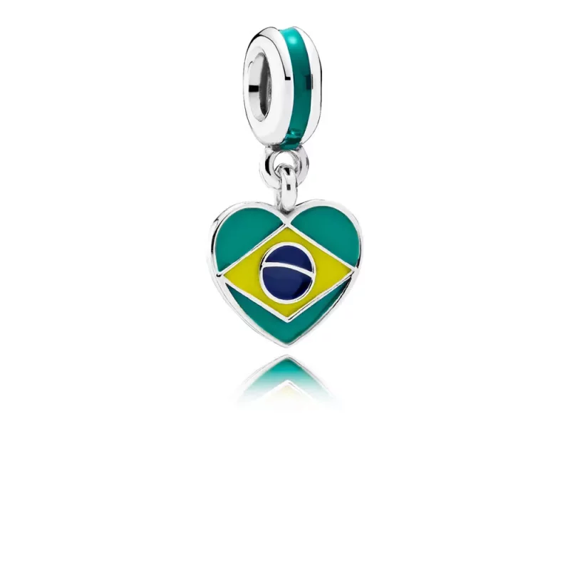 (afbeelding voor) Pandora Zilveren Vlag Van Het Hart Van Brazilië Hangende Bedel 791911ENMX