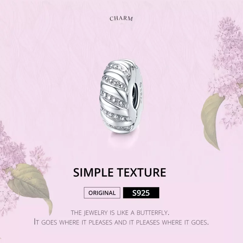 (afbeelding voor) Pandora Style Eenvoudige textuur Clip Bedel - BSC278 - Bekijken 6