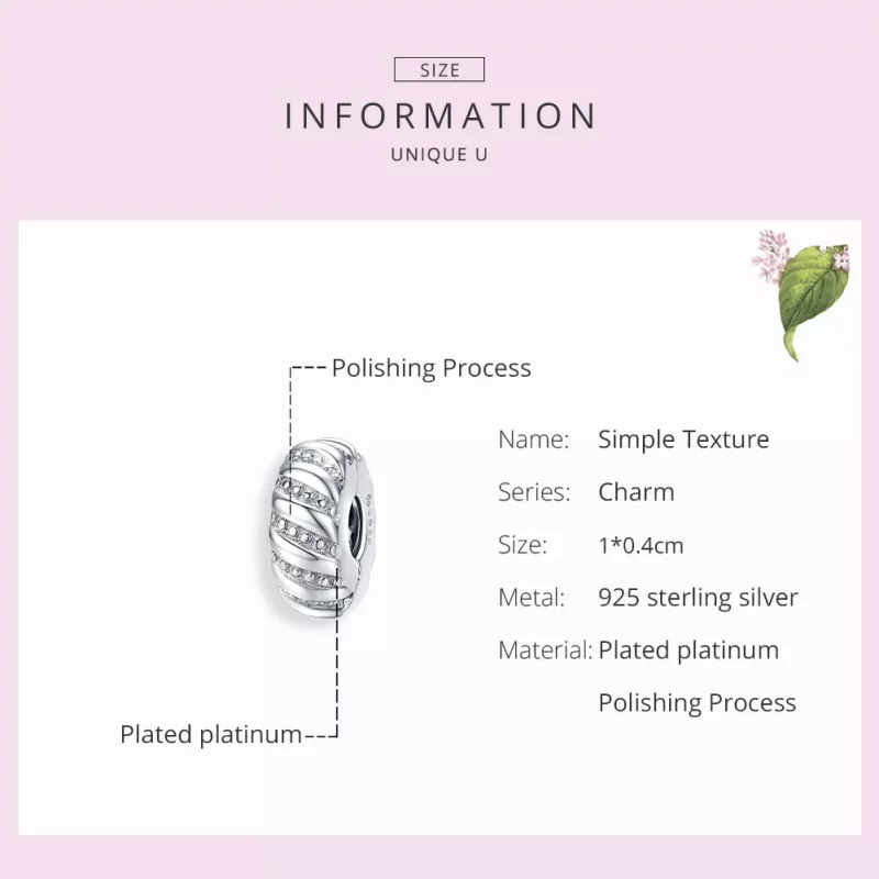 (afbeelding voor) Pandora Style Eenvoudige textuur Clip Bedel - BSC278 - Bekijken 7