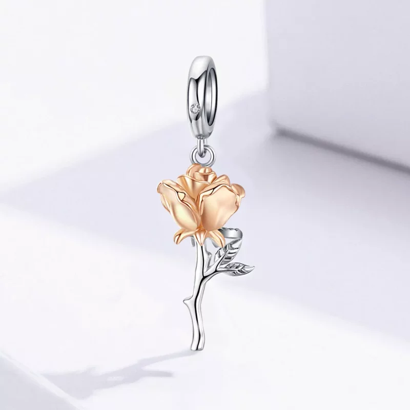 (afbeelding voor) Pandora Style Bicolor Lover Rose Twee Kleuren Bloemen Hangende Bedel - BSC145 - Bekijken 2