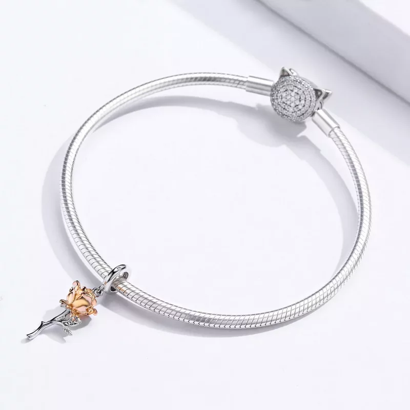 (afbeelding voor) Pandora Style Bicolor Lover Rose Twee Kleuren Bloemen Hangende Bedel - BSC145 - Bekijken 3