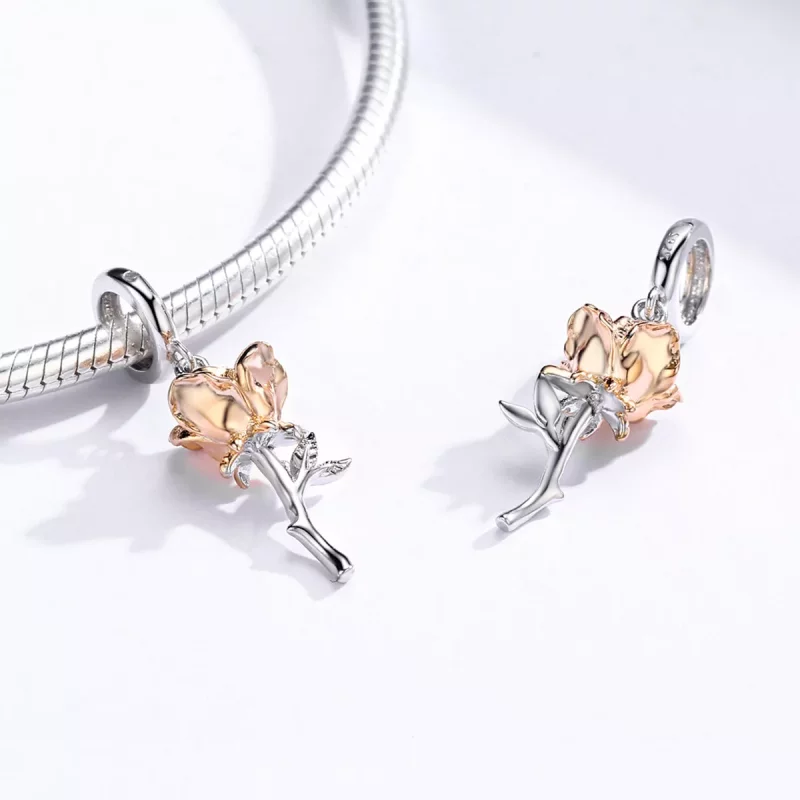 (afbeelding voor) Pandora Style Bicolor Lover Rose Twee Kleuren Bloemen Hangende Bedel - BSC145 - Bekijken 4