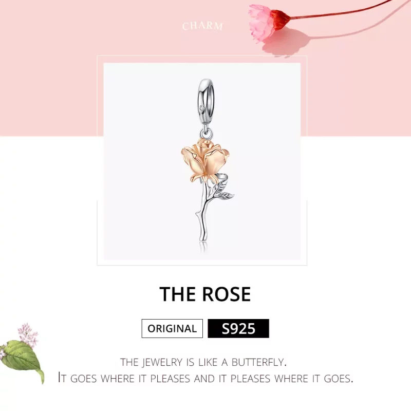 (afbeelding voor) Pandora Style Bicolor Lover Rose Twee Kleuren Bloemen Hangende Bedel - BSC145 - Bekijken 6