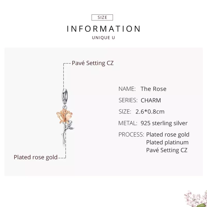 (afbeelding voor) Pandora Style Bicolor Lover Rose Twee Kleuren Bloemen Hangende Bedel - BSC145 - Bekijken 7