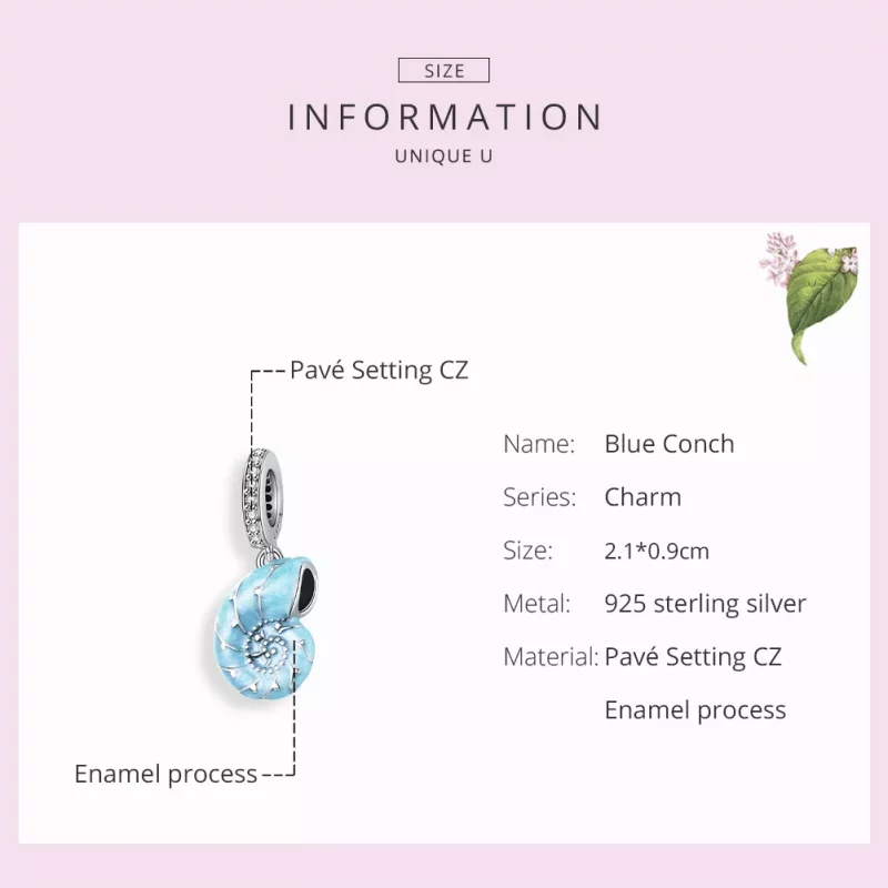 (afbeelding voor) Pandora Style Blauwe schelp Hangende Bedel - SCC1560 - Bekijken 7