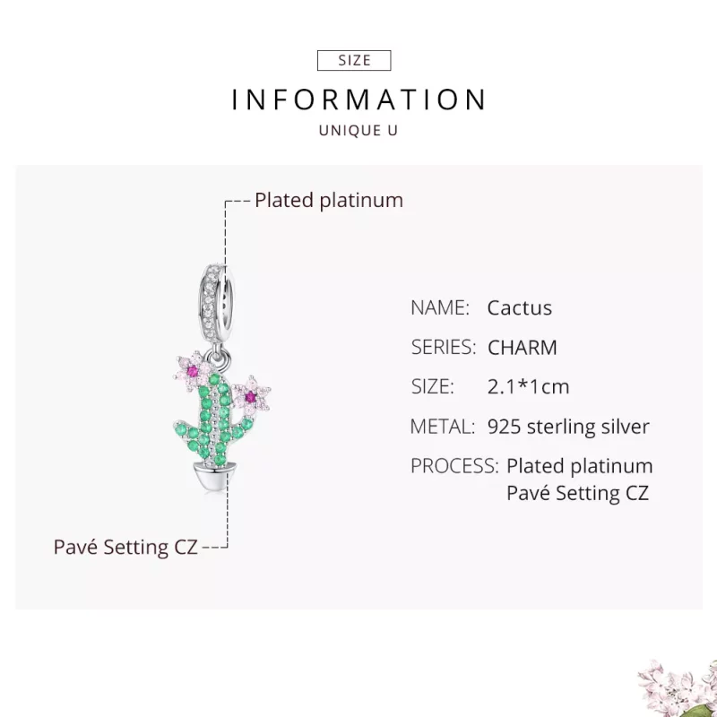 (afbeelding voor) Pandora Style Cactus Hangende Bedel - BSC121 - Bekijken 6