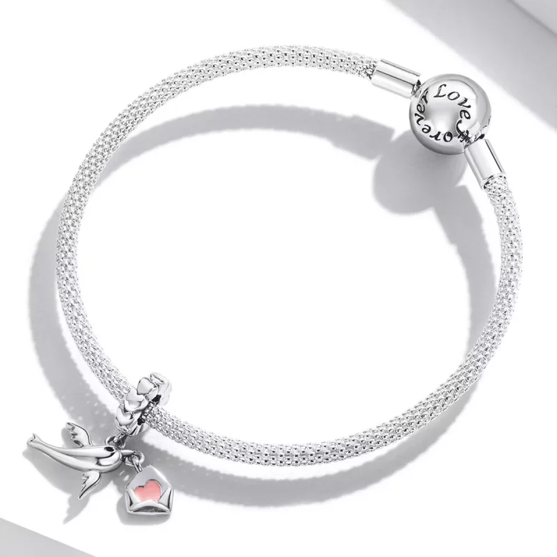 (afbeelding voor) Pandora Style Flying Pigeon Liefdesbrief Hangende Bedel - BSC573 - Bekijken 3