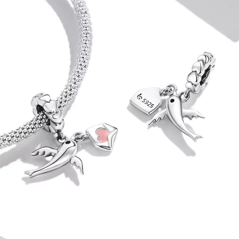 (afbeelding voor) Pandora Style Flying Pigeon Liefdesbrief Hangende Bedel - BSC573 - Bekijken 4