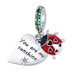 (afbeelding voor) Pandora Style Lieveheersbeestje met bladeren Hangende Bedel - BSC492