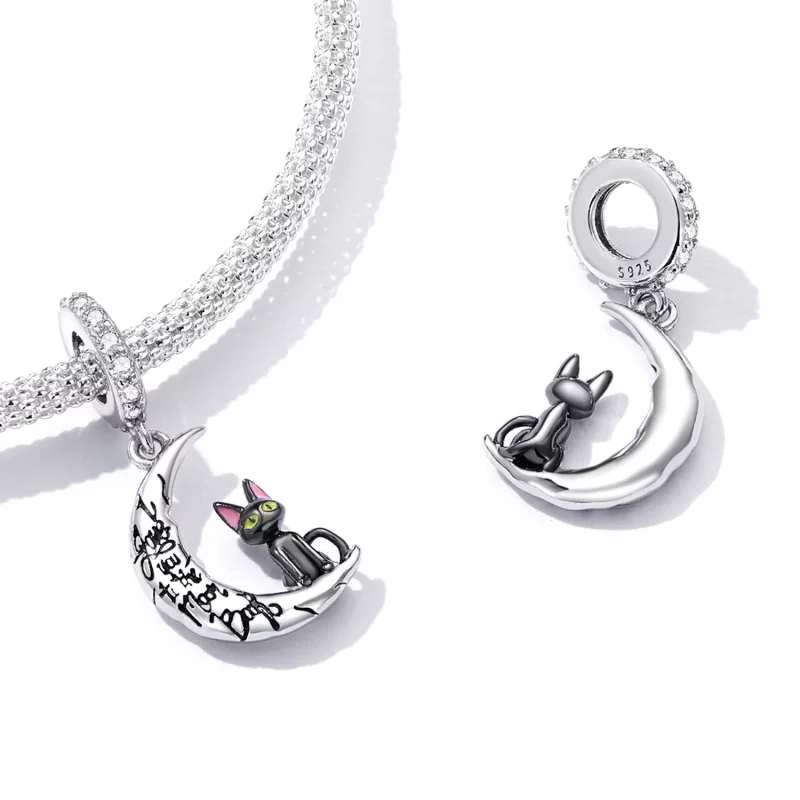 (afbeelding voor) Pandora Style Moon Zwarte Kat Hangende Bedel - SCC2218 - Bekijken 5