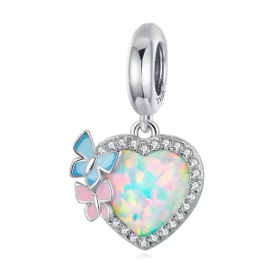 (afbeelding voor) Pandora Style Opaal Hart Vlinder Hangende Bedel - SCC2101