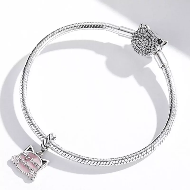 (afbeelding voor) Pandora Style Roze Kat Hangende Bedel - BSC519 - Bekijken 3