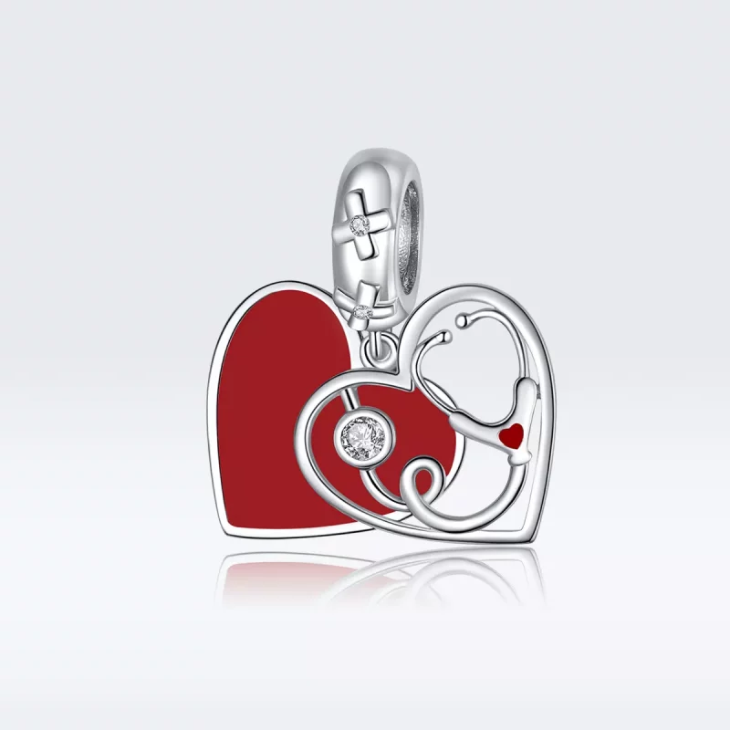 (afbeelding voor) Pandora Style Stethoscoop met rood hart Hangende Bedel - BSC308 - Bekijken 5