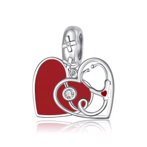 (afbeelding voor) Pandora Style Stethoscoop met rood hart Hangende Bedel - BSC308