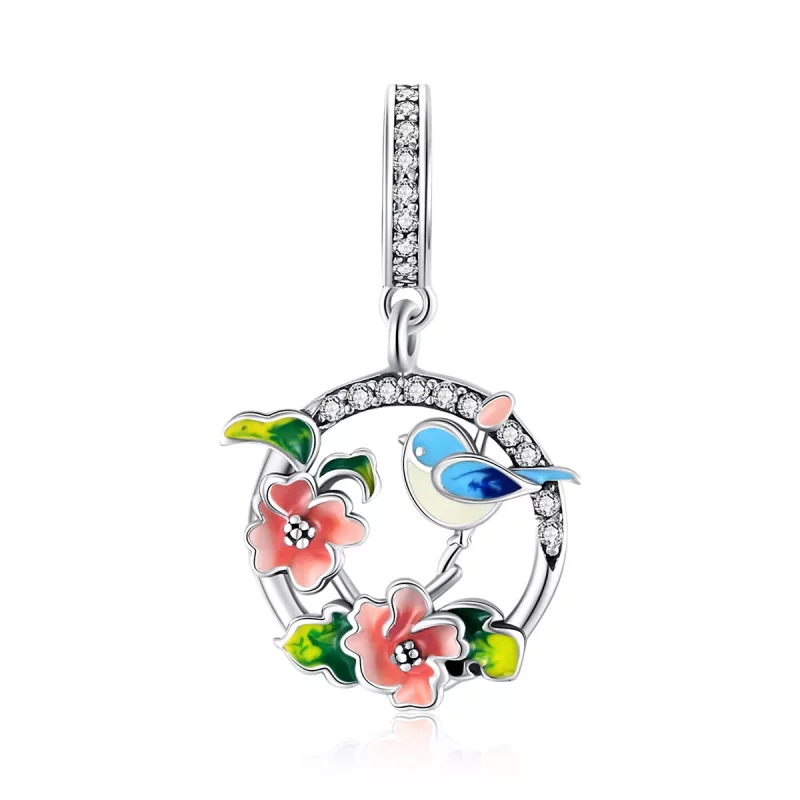 (afbeelding voor) Pandora Style Vogels & Bloemen Hangende Bedel - SCC1726