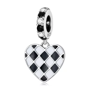 Pandora Style Zwart-wit Grid Love Hangende Bedel - SCC2178 (afbeelding voor) Pandora Style Zwart-wit Grid Love Hangende Bedel - SCC2178