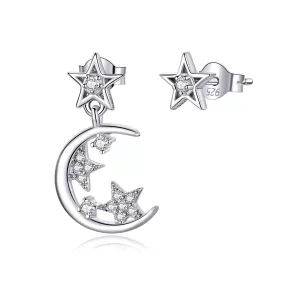 (afbeelding voor) Pandora Style Asymmetrische heldere stermaan Oorhangers - SCE813