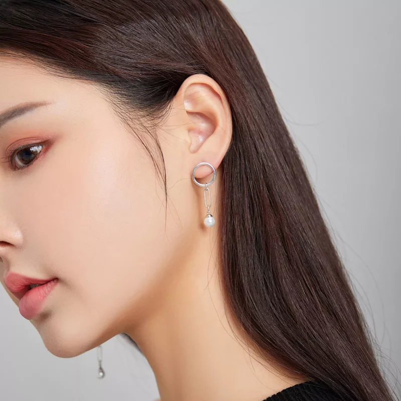 (afbeelding voor) Pandora Style Asymmetrische mooie cirkel Oorhangers - SCE1012 - Bekijken 8