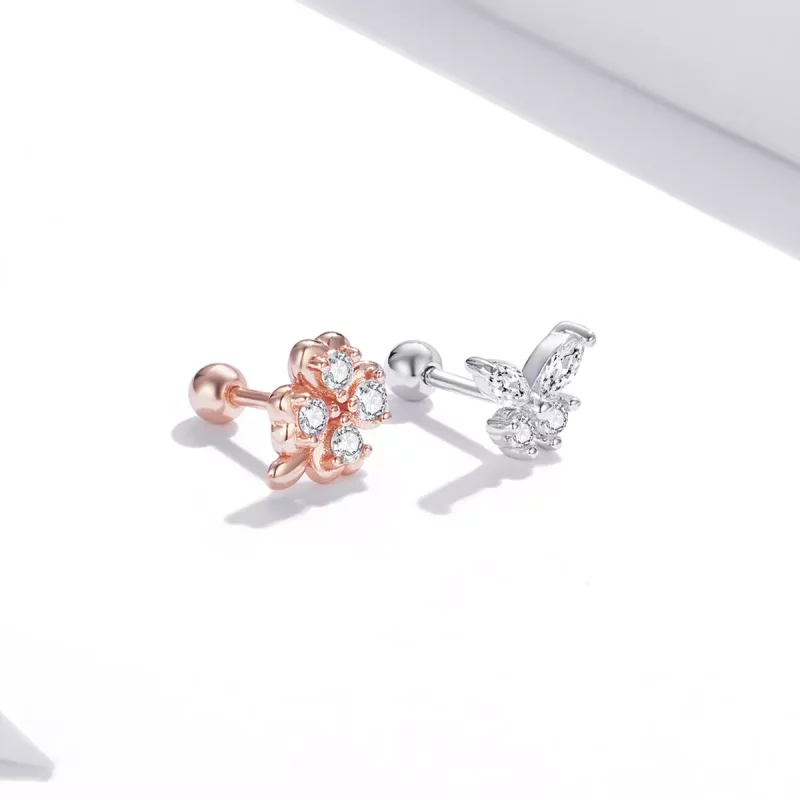 (afbeelding voor) Pandora Style Bicolor Gelukkig Gras en Vlinders Oorknopjes - SCE1008 - Bekijken 3
