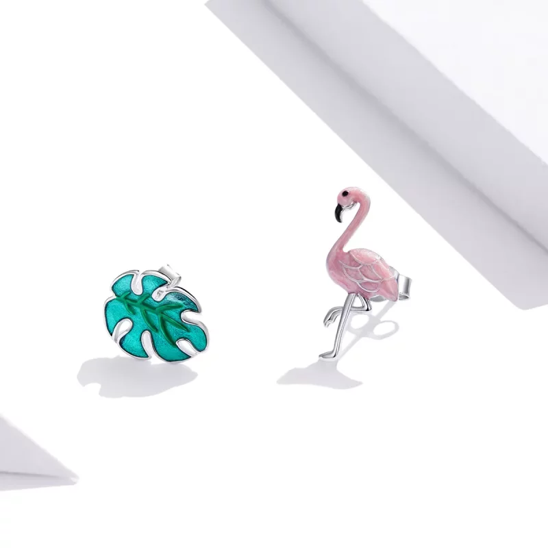 (afbeelding voor) Pandora Style Blad & Flamingo's Oorknopjes - SCE1124 - Bekijken 2