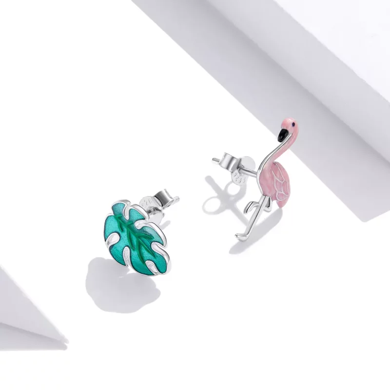 (afbeelding voor) Pandora Style Blad & Flamingo's Oorknopjes - SCE1124 - Bekijken 4