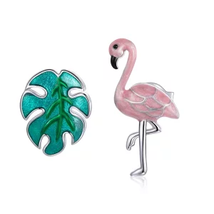 Pandora Style Blad & Flamingo's Oorknopjes - SCE1124 (afbeelding voor) Pandora Style Blad & Flamingo's Oorknopjes - SCE1124
