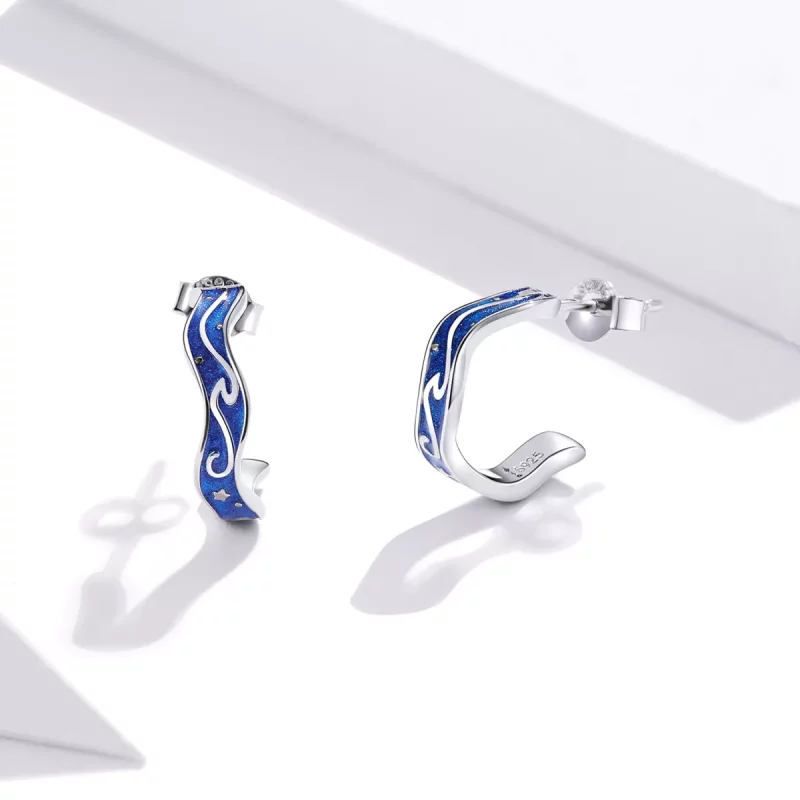 (afbeelding voor) Pandora Style Blauw sterpatroon Oorknopjes - SCE1029 - Bekijken 2