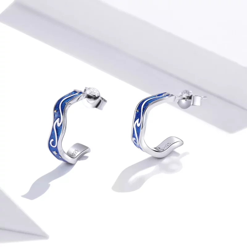 (afbeelding voor) Pandora Style Blauw sterpatroon Oorknopjes - SCE1029 - Bekijken 3