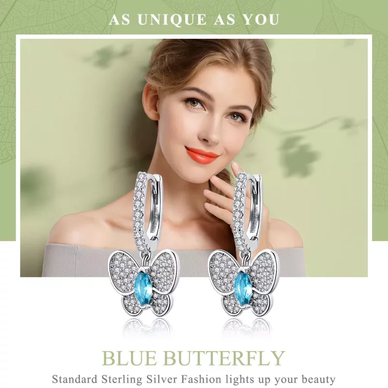 (afbeelding voor) Pandora Style Blauwe vlinder Oorhangers - SCE513 - Bekijken 2