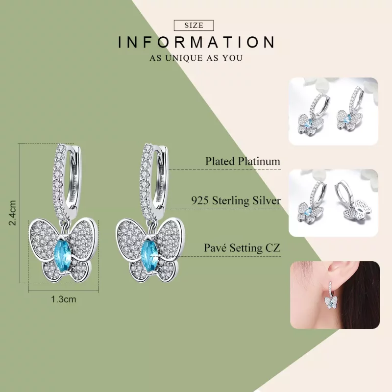 (afbeelding voor) Pandora Style Blauwe vlinder Oorhangers - SCE513 - Bekijken 3